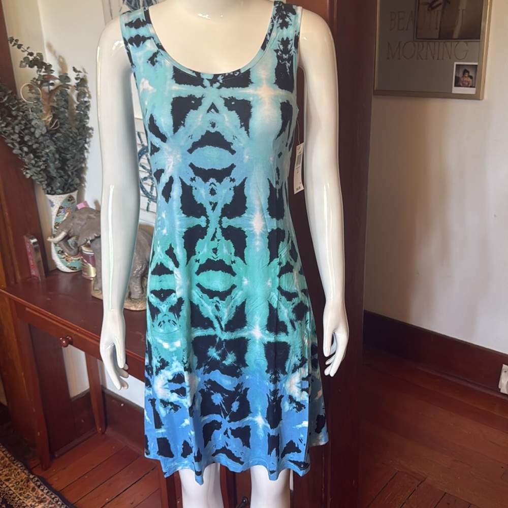 NWT Style&Co size small Blue and green Tie-Dye Sleeveless Dress